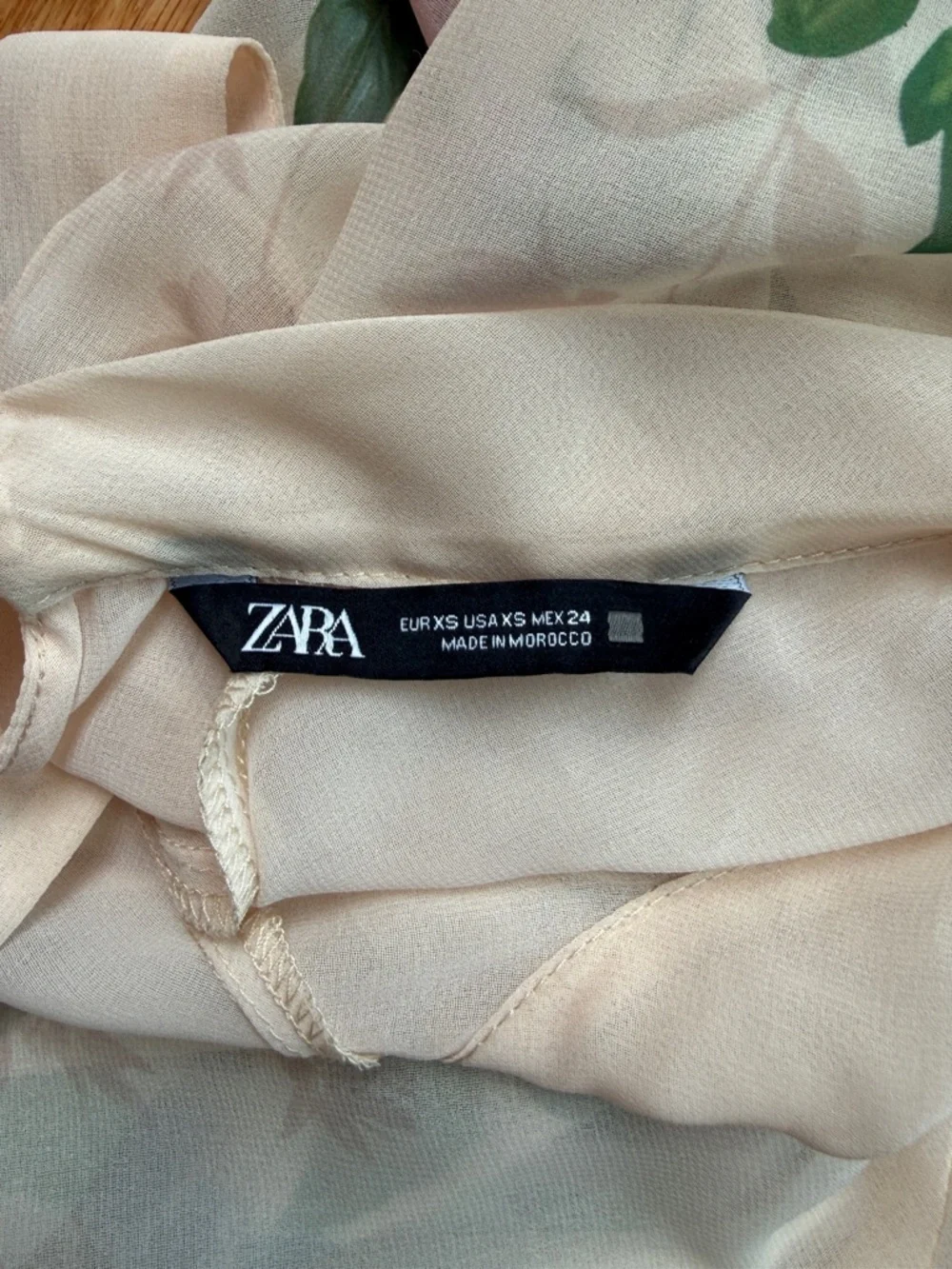 Zara Cream Floral sheer Blouse with tie neck